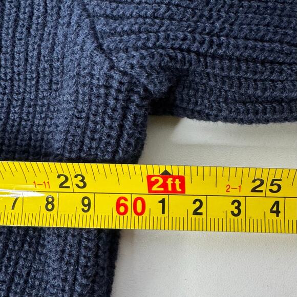 Vintage LL Bean Sweater Men Lg  Blue Chunky Knit 100% Cotton Quarter Button USA - Picture 8 of 9